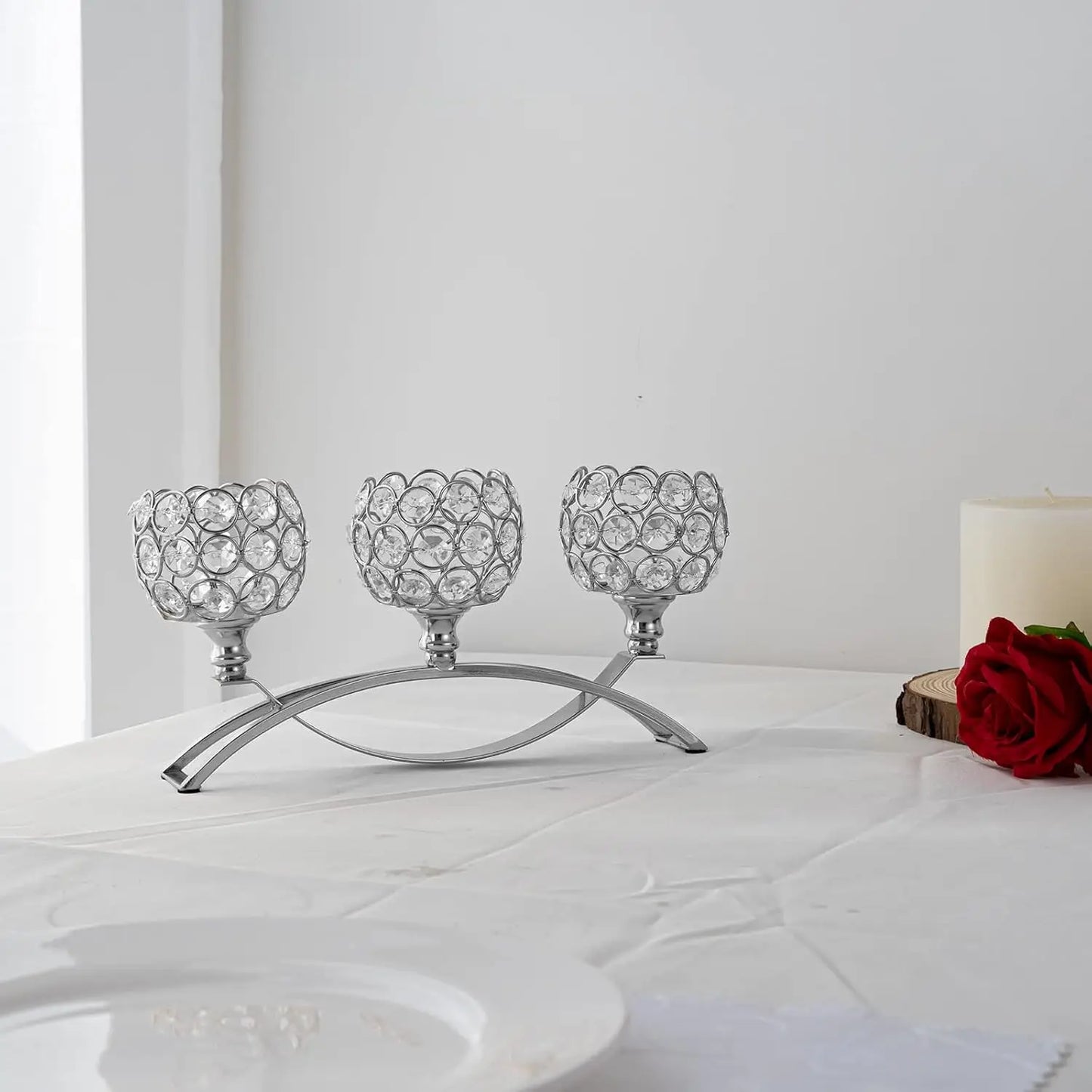 Silver Crystal Candle Holders