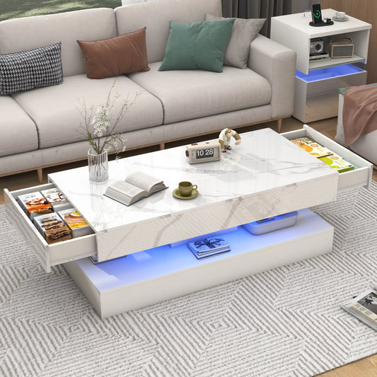 Stylish Coffee Table with LED lights, and 2 Storage Drawers