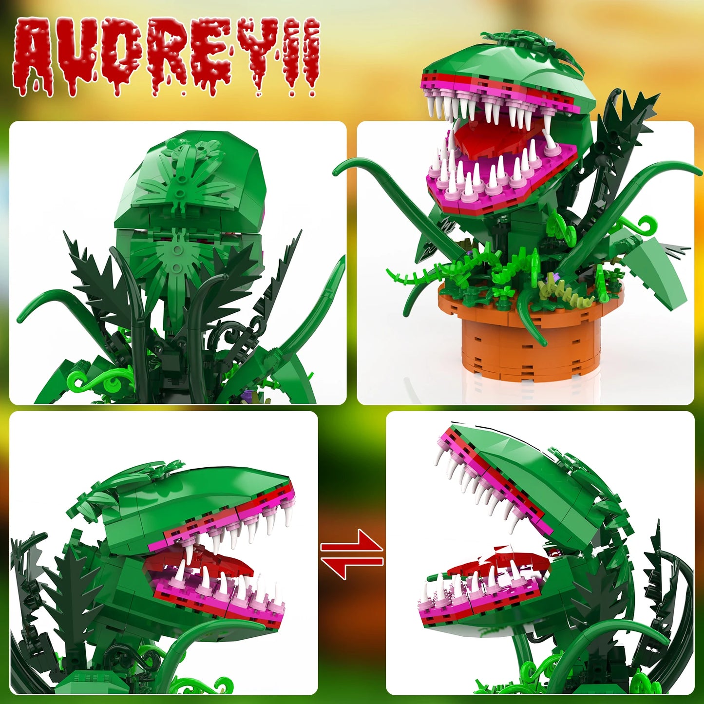 Audrey 2 Piranha Plant Bricks Compatible with Lego,-  Little Shop of Horrors Flowers Building Blocks,