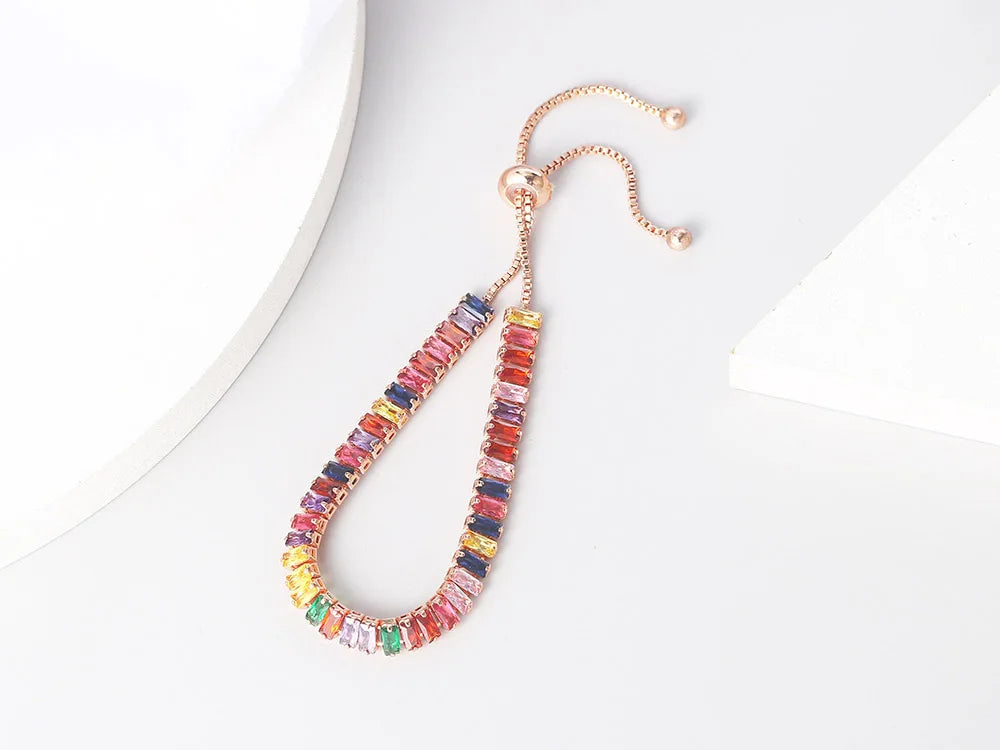 Adjustable Multicolor Tennis Bracelets for Women - Ladies  Rainbow Colorful Zircon Charm Bracelet