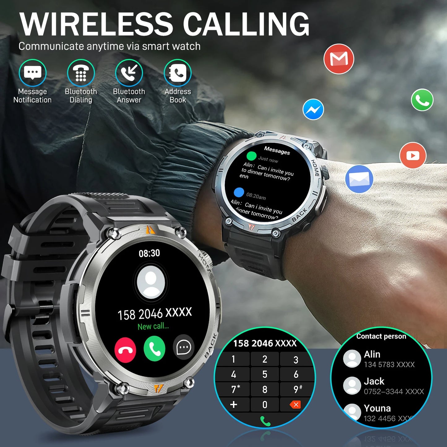 2025 KE3 Bluetooth Call Smart Watch - Men Full Touch Screen - Health Monitor With  steel ring - Men SmartWatch