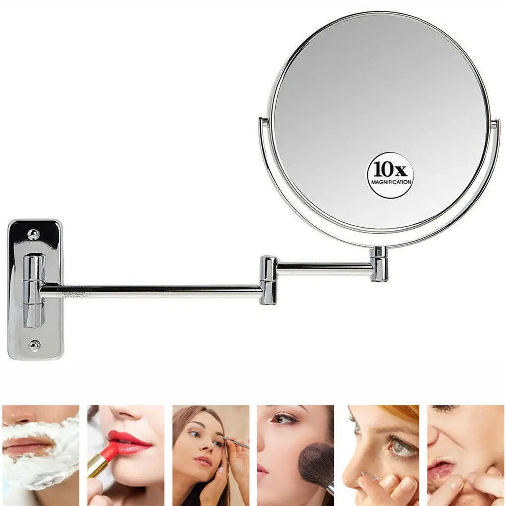 10X Magnifying Wall Mounted Mirror- 360 Swivel Makeup Mirror 8" Double Sided Vanity