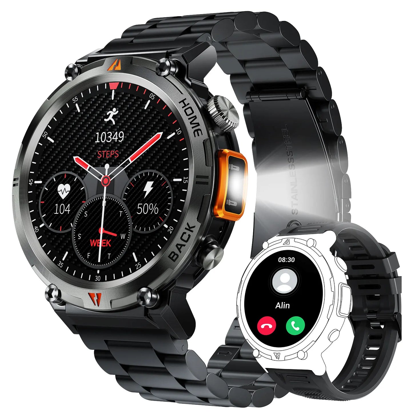 2025 KE3 Bluetooth Call Smart Watch - Men Full Touch Screen - Health Monitor With  steel ring - Men SmartWatch