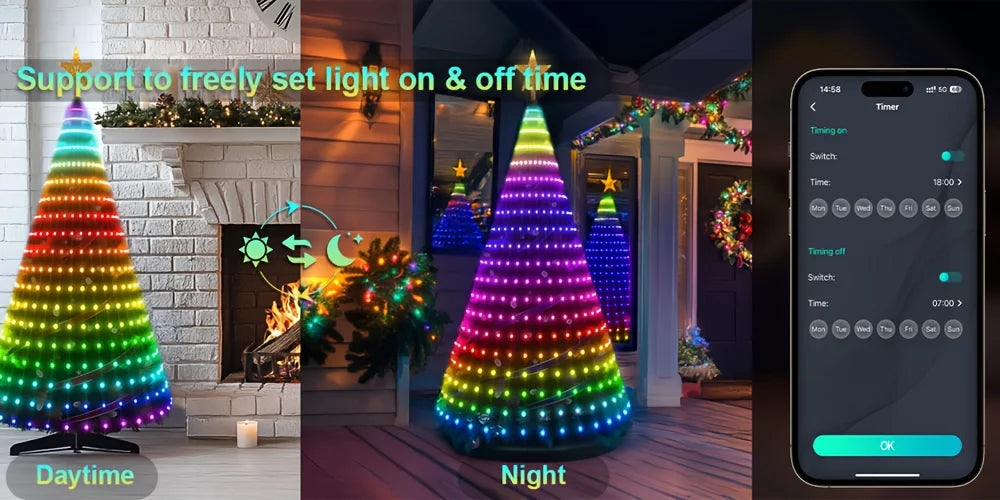 Smart WiFi APP Christmas Tree Light 400 LED Music Sync DIY Pattern Waterproof for Indoor Outdoor Christmas Tree Decoration Gift