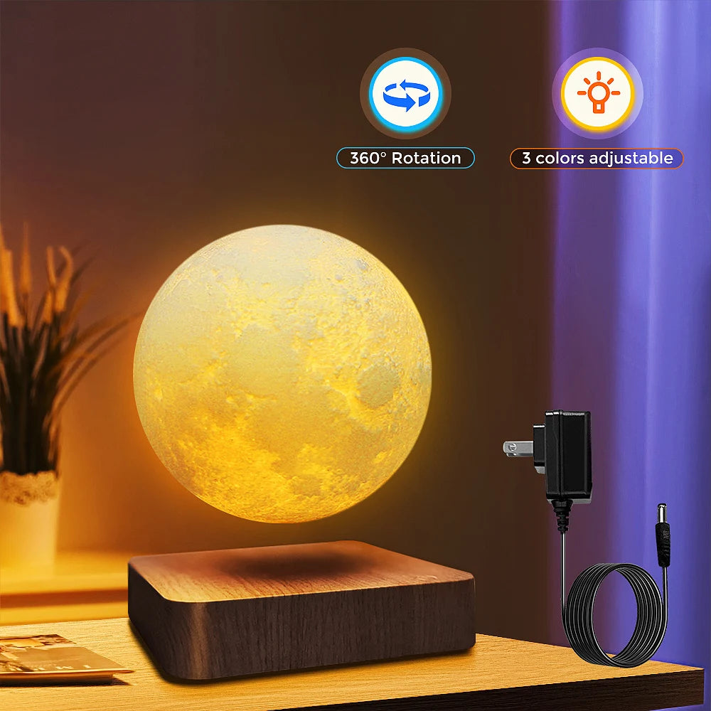 Levitating Moon Table Lamp  -  Magnetic Floating Night Light With 3 Lighting Modes,