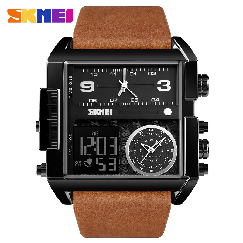 3 Time Men Sports Watch - Top Luxury Brand Military Digital Wristwatch - Mens Quartz Movement