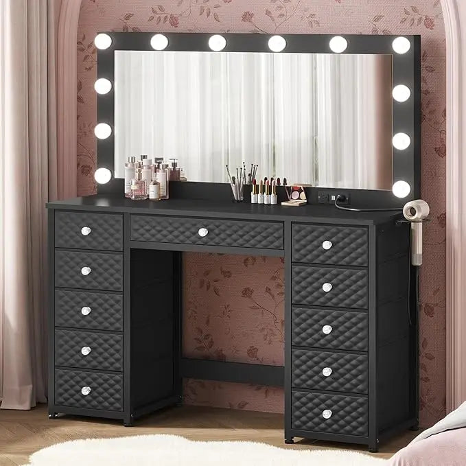 45.3” Vanity Desk with Storage, Dressing Table -  Extra Large Mirror and Lights,