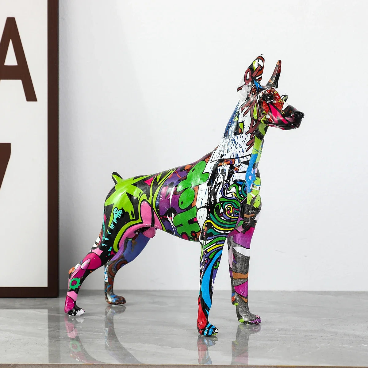 Creative Pet Handle Graffiti Color Doberman Dog Statue