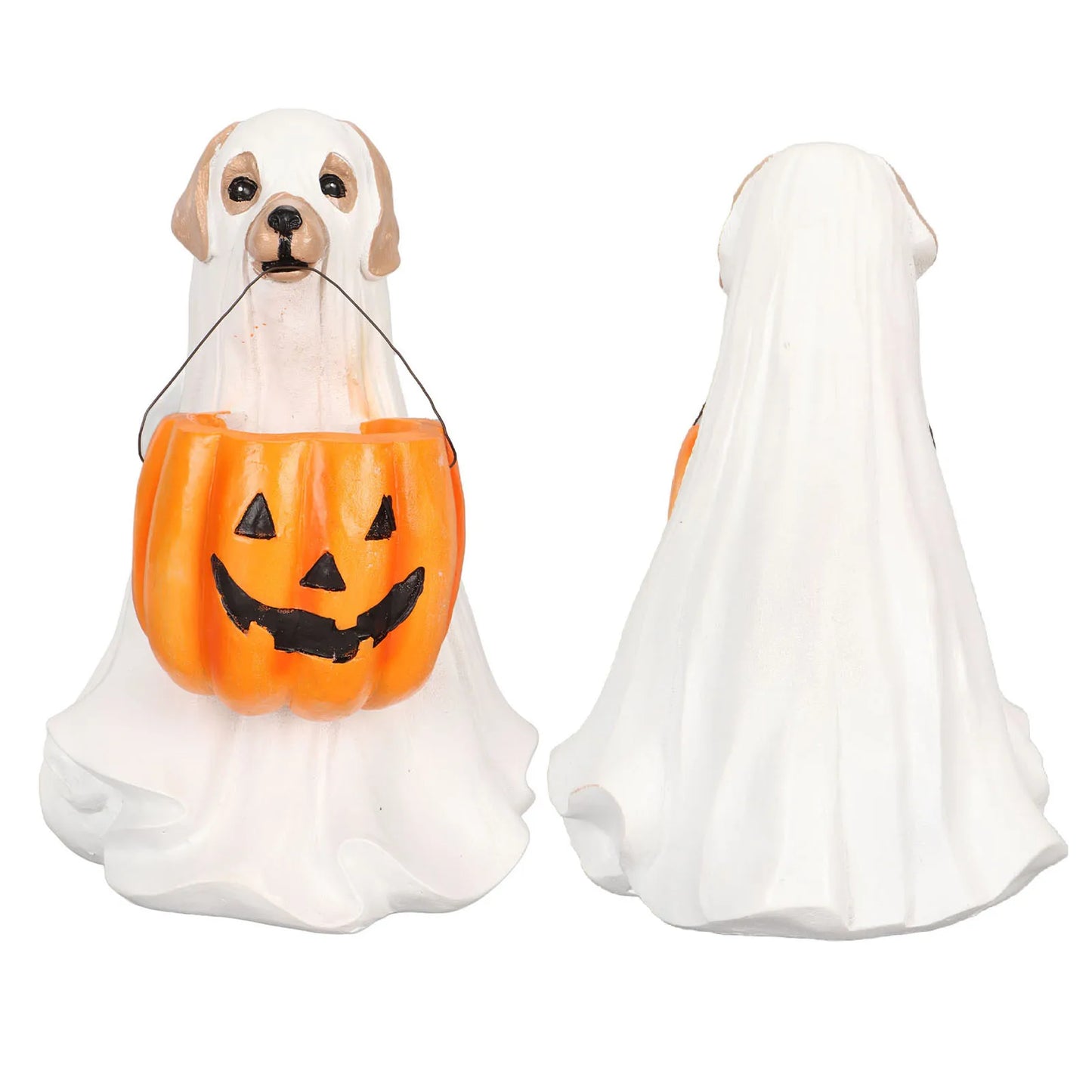 Halloween Ghost Dog Statue Resin Pumpkin Dog -  Cute Spooky Ghost Dog Figurine for Indoor Outdoor