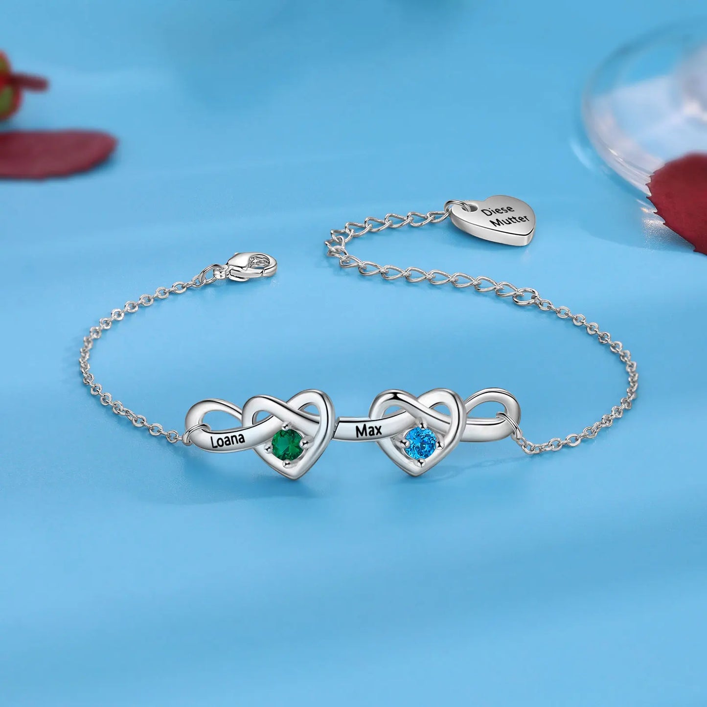 Heart Bracelet with 2-6 Birthstones