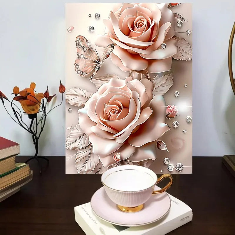 Creative Wall Art  Pink Rose Butterfly Canvas