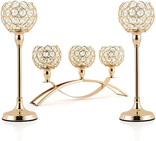 Gold Candle Holders for Table Centerpieces, - Tealight Candlestick, -  Candelabra Stand,- 3 Arms for Living Room, Wedding Decor
