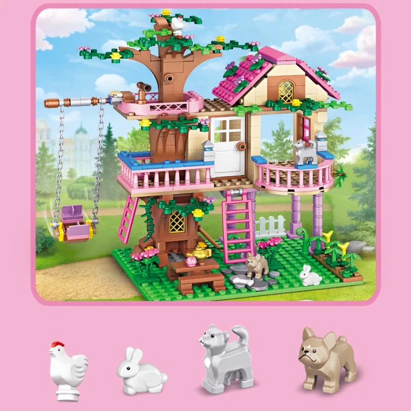 Friends City Tree House Summer Holiday - Villa Castle Building Blocks Sets - Figures Garden DIY - Toys for Kids Girl Birthday Gift