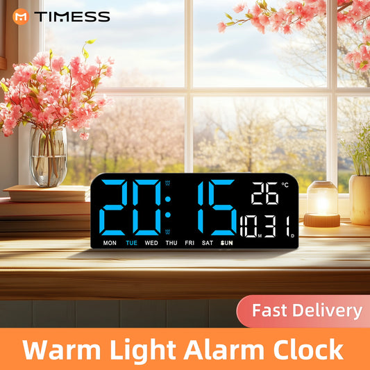 TIMESS Digital Alarm Clock with Large Display,  Temperature & Date Display, Silent USB-Powered Clock