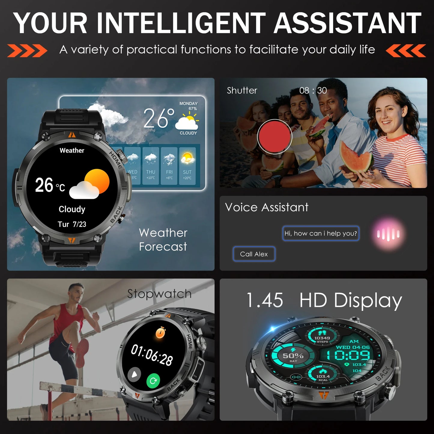 2025 New Bluetooth  smartwatch for men - Full Touch Screen With Health Monitor - Flashlight Smart watch