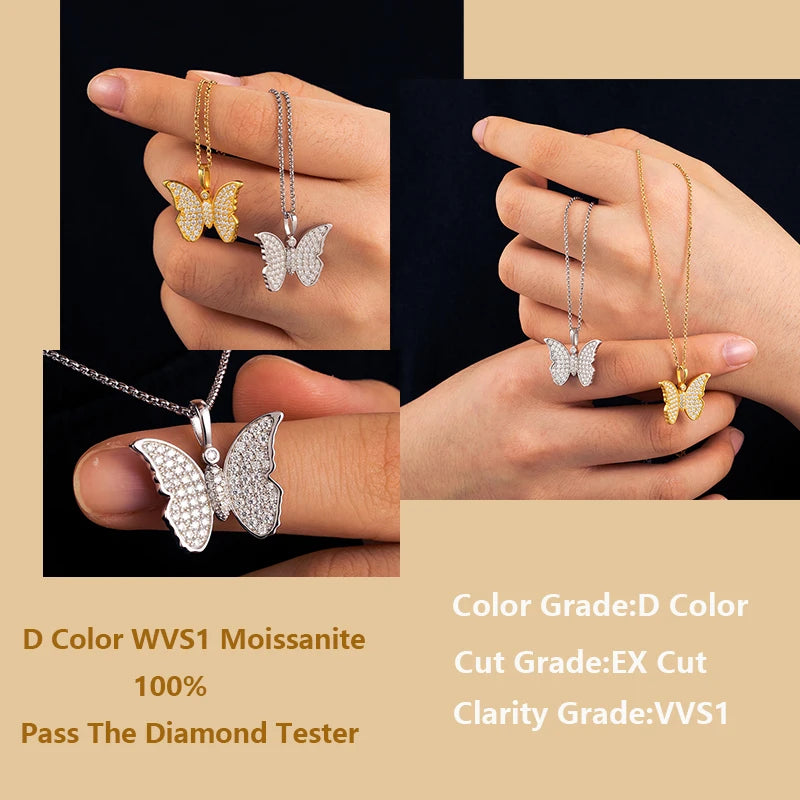Moissanite Butterfly Pendant Necklace - Sterling Sliver  Design CharmJew
