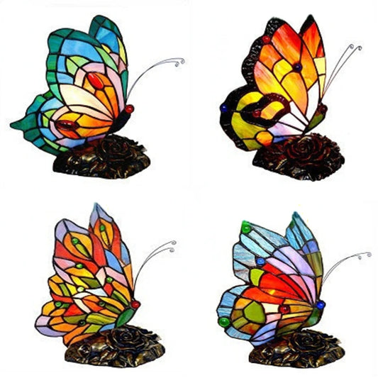 Tiffany Table Lamp Retro Stained Glass Butterfly Desk Lamp