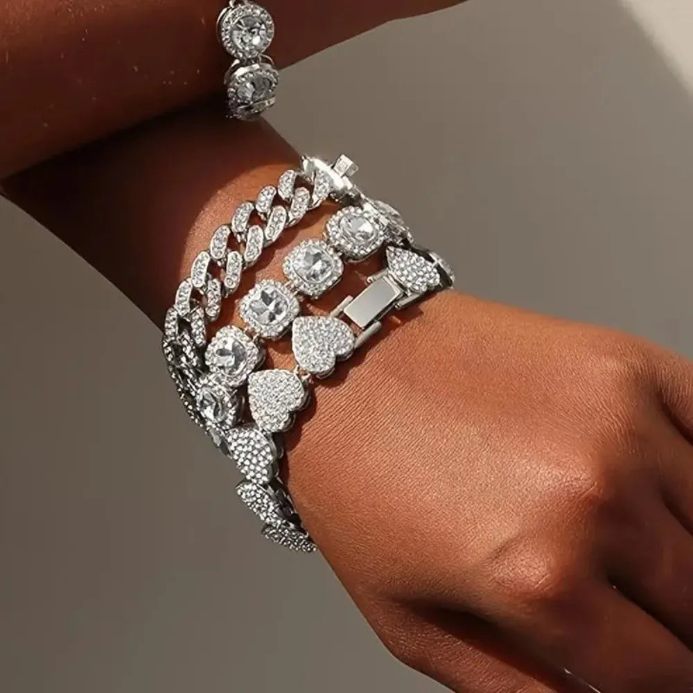 4 Pieces Heart Shape  Bracelet Set for Women -8.2 INCH