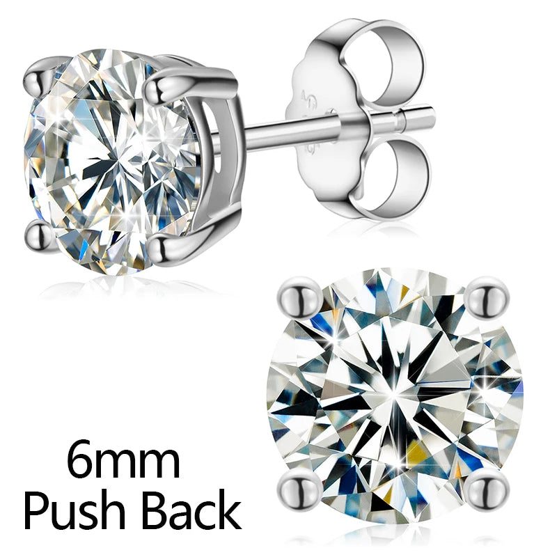 Classic Fashion Real Moissanite Stud Earrings For Women.  Sterling Silver Sparkling Engagement & Wedding Gifts