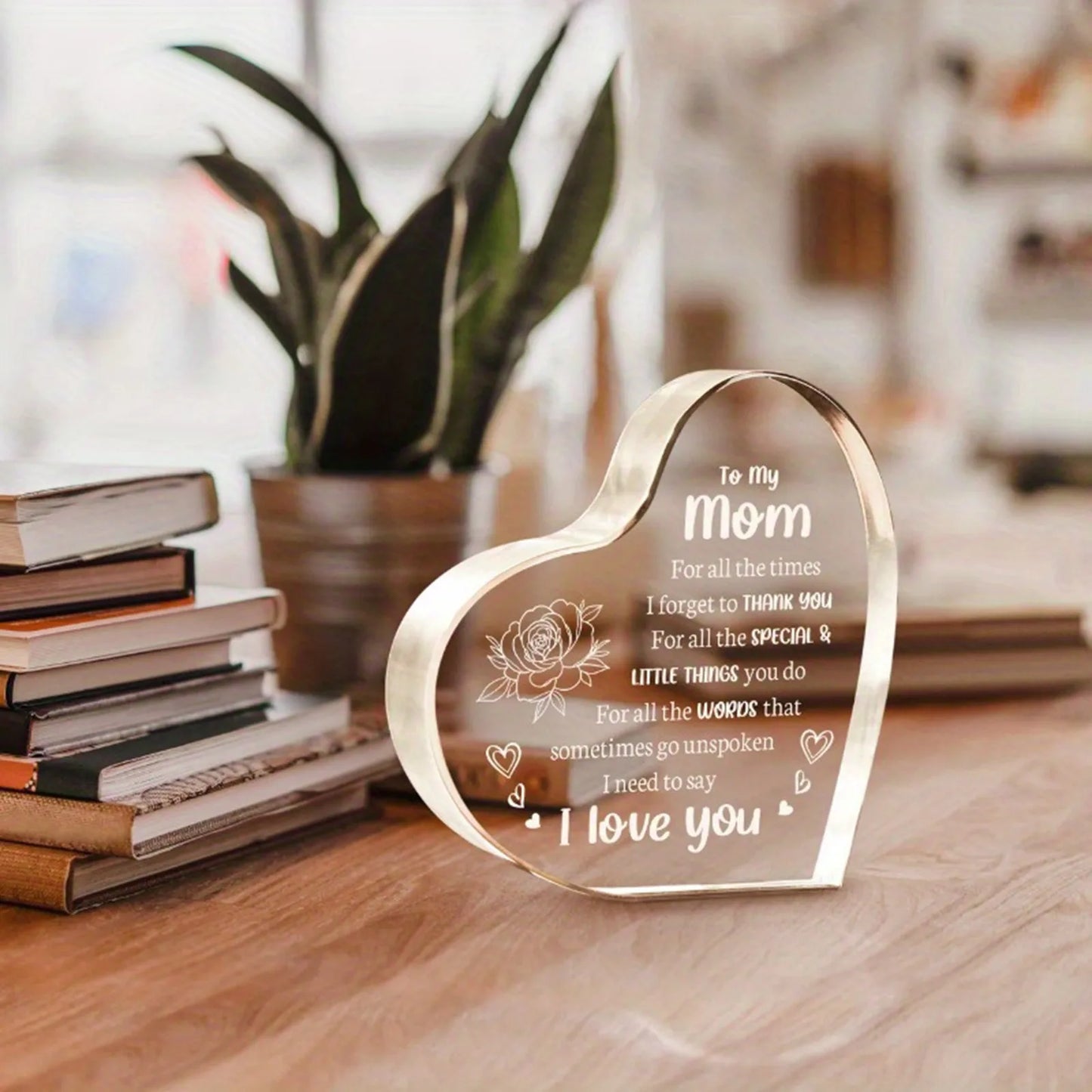 Mother's Day Gift -Sign Heart Shaped Plaque - Gift For Mother Desktop  I Lover You Mom