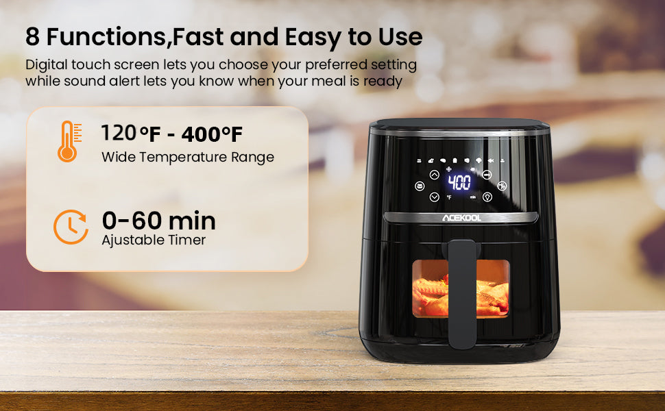 5 Quart Digital Display Air Fryer Toaster Oven Combo with 8 Cooking Presets - Oilless Cooker,- Visible Window,- Dishwasher Safe